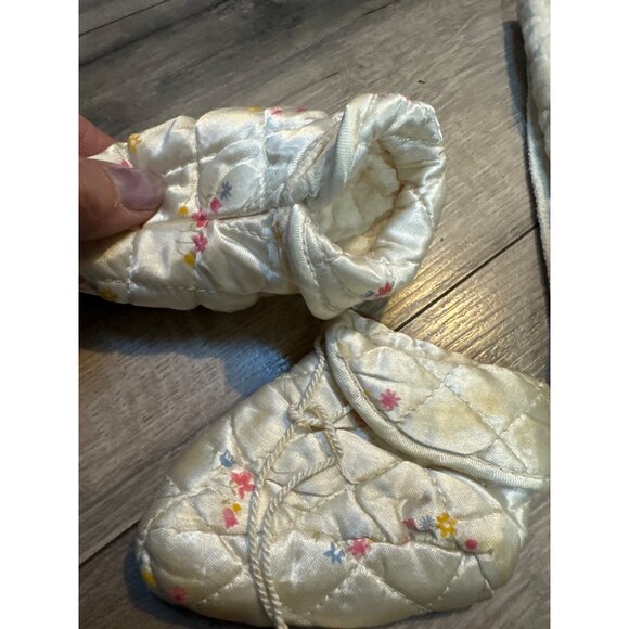 Vintage Baby Satin Quilted Floral Coat & Booties Set With Pockets - Picture 10 of 10
